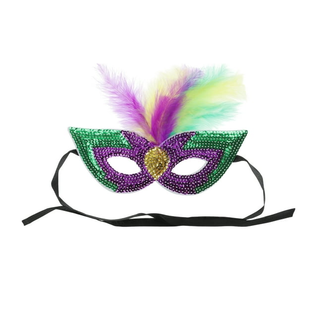 Unique Bargains 1 Pc Multicolored Feather Sequins Half Face Party Mask for Masquerade Party Purple Sequins Fabric