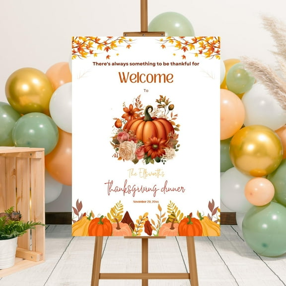 MSFCON Editable Floral Pumpkin Thanksgiving Welcome Sign Template, Let's Give Thanks Poster, There's Always Something To Be Thankful For