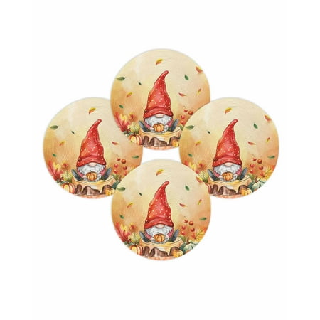 Fall Round Placemats Set of 4 Pumpkin Gnome Place Mats Thanksgiving Woven Placemat Berry Orange Fallen Maple Leaves Circle Braided Table Mat for Kitchen Dining Table Autumn Party Home Decor 15 Inch