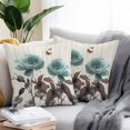 thumbnail image 2 of Teal Blue Floral Throw Pillow Covers 24x24 Inch Set of 2, Vintage Rustic Botanical Beige Wooden Waterproof Outdoor Pillow Covers, Decorative Cushion Pillowcases for Couch, Sofa, Bed, Garden, Patio, 2 of 9