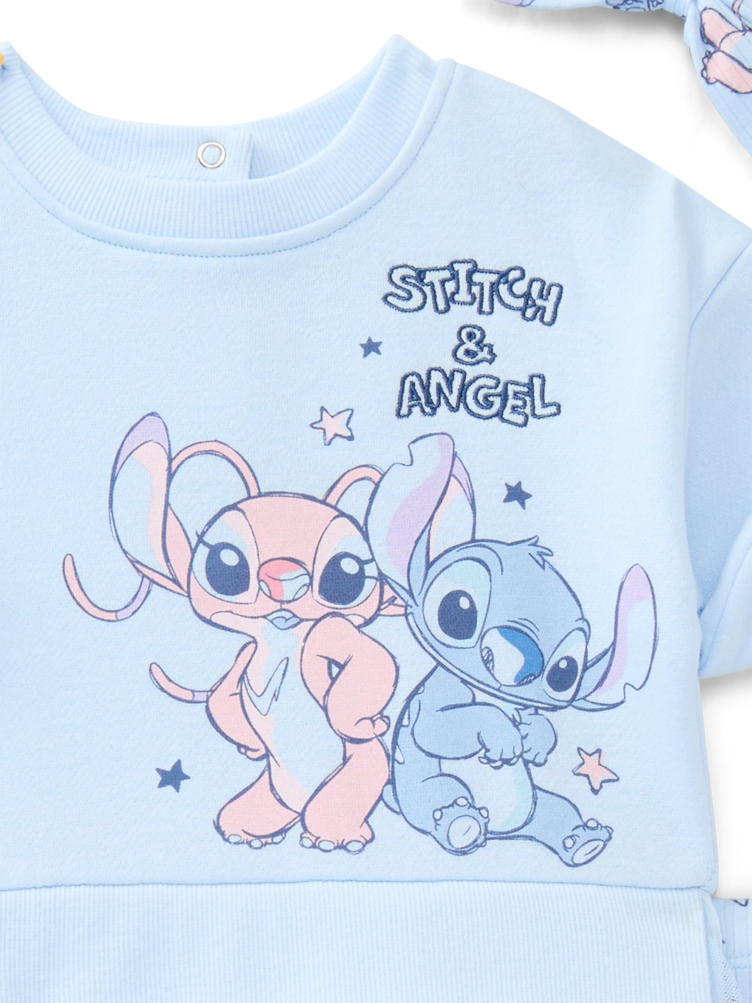 Stitch Baby Girls Graphic Tulle Sweatshirt and Printed Leggings with Bow Headband Set, 3-Piece, Sizes 0/3M-24M