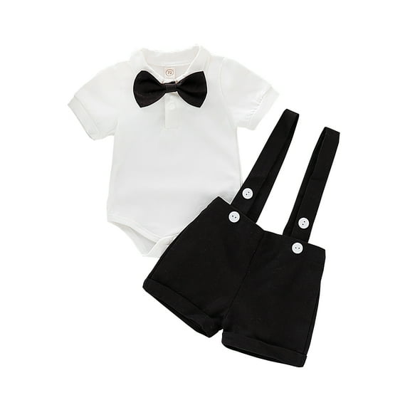 KIMI BEAR Newborn Baby Boys Short Sets Lapel Shirt Tops overall shorts 2pcs Gentleman Suits Summer White 6-12 Months