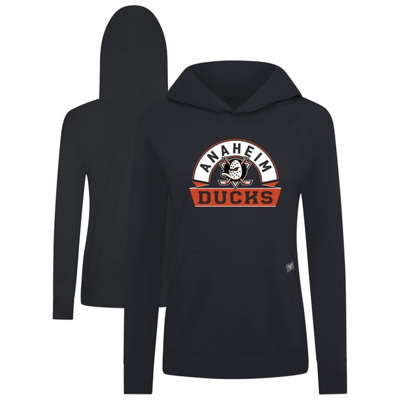 Women's Levelwear Black Anaheim Ducks Relay Banner Arch Pullover Hoodie