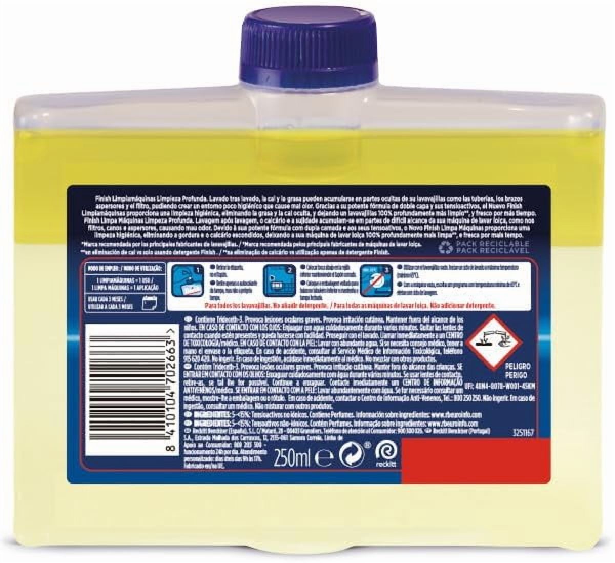 Finish Dual Action Dishwasher Cleaner Lemon Sparkle 250 ml (Pack of 8)