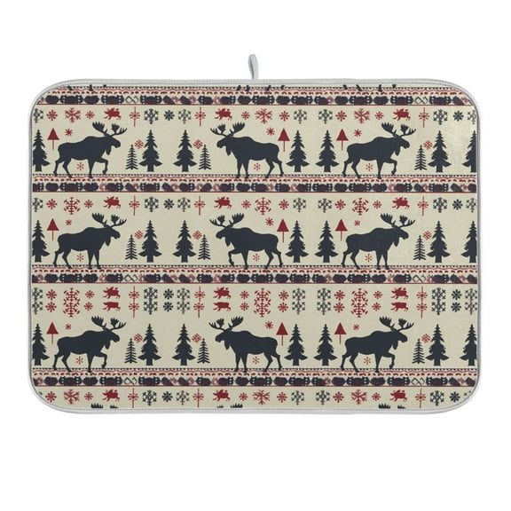 Moose Tree Silhouette Dish Drying Mat 16x18 Absorbent Microfiber Draining Rack Pad for Kitchen Counter Sink