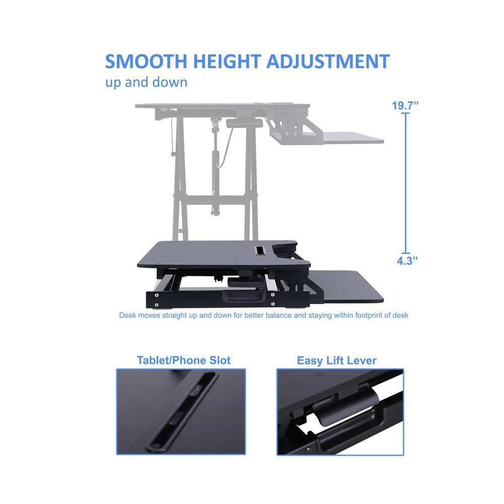 Rocelco Standing Desk Converter & Floor Mat 31.5 Inch Riser w/Tablet Mount Black