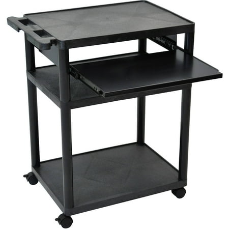 Luxor 3-Shelf Mobile Presentation Cart with Front Pullout Shelf, Black