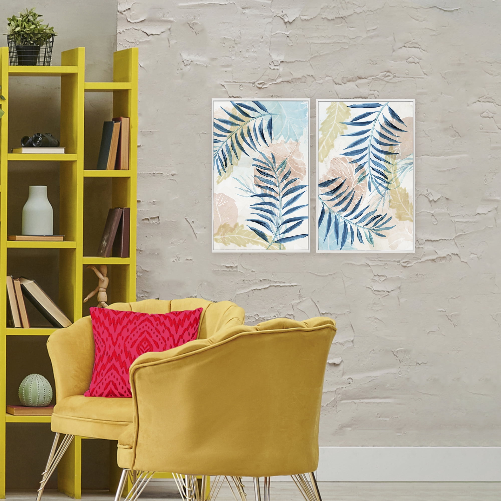 Stupell Industries Pastel & Blue Palm Fronds 2 Piece White Framed Giclee Art Set, design by Nan