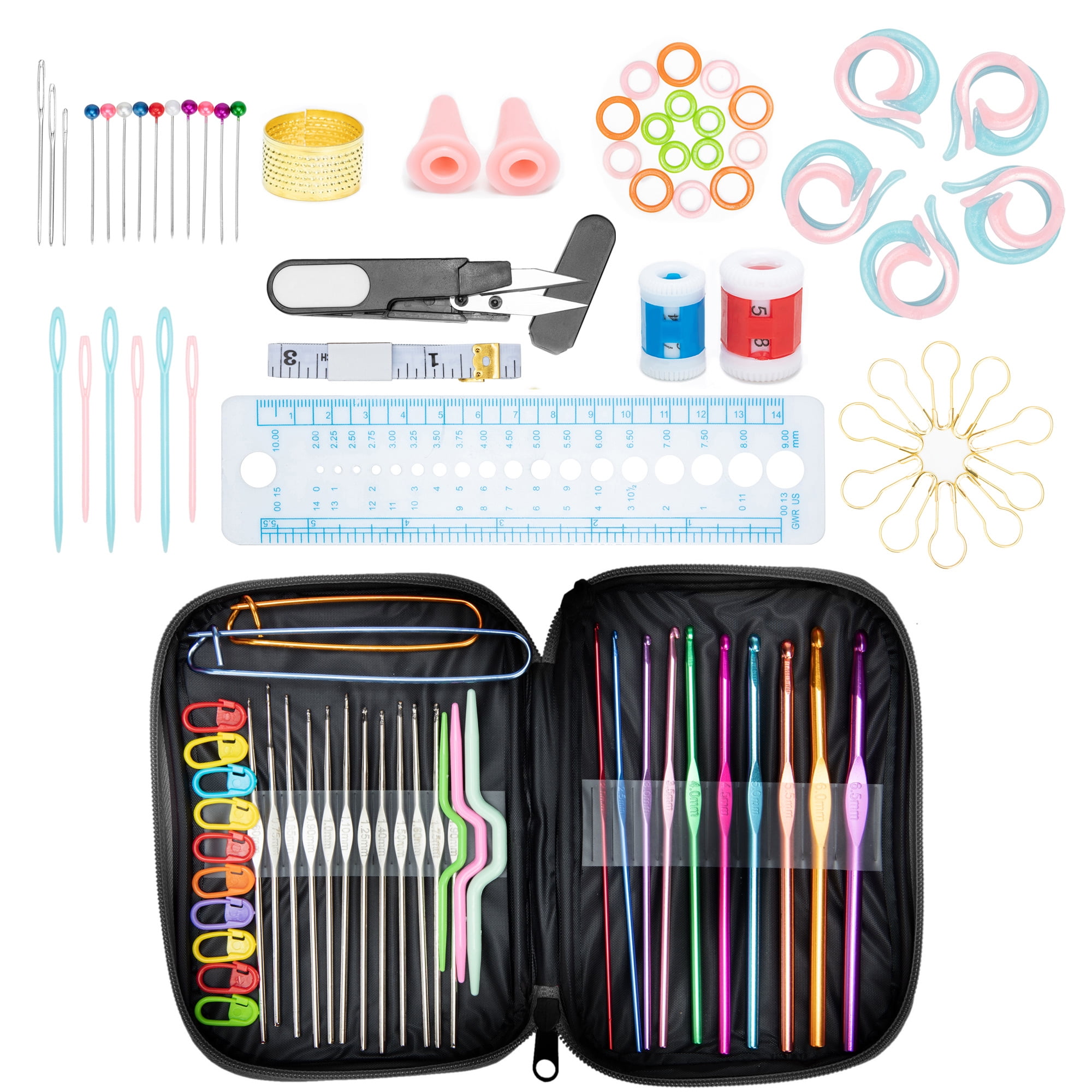 Duety 59Pcs Crochet Hooks Kit,Knitting Starter Kit for Adults Ergonomic  Crochet Soft Grip Handle Crochet Tools DIY Weave Yarn Kits with Carry Bag  for Beginners Adults Gifts 