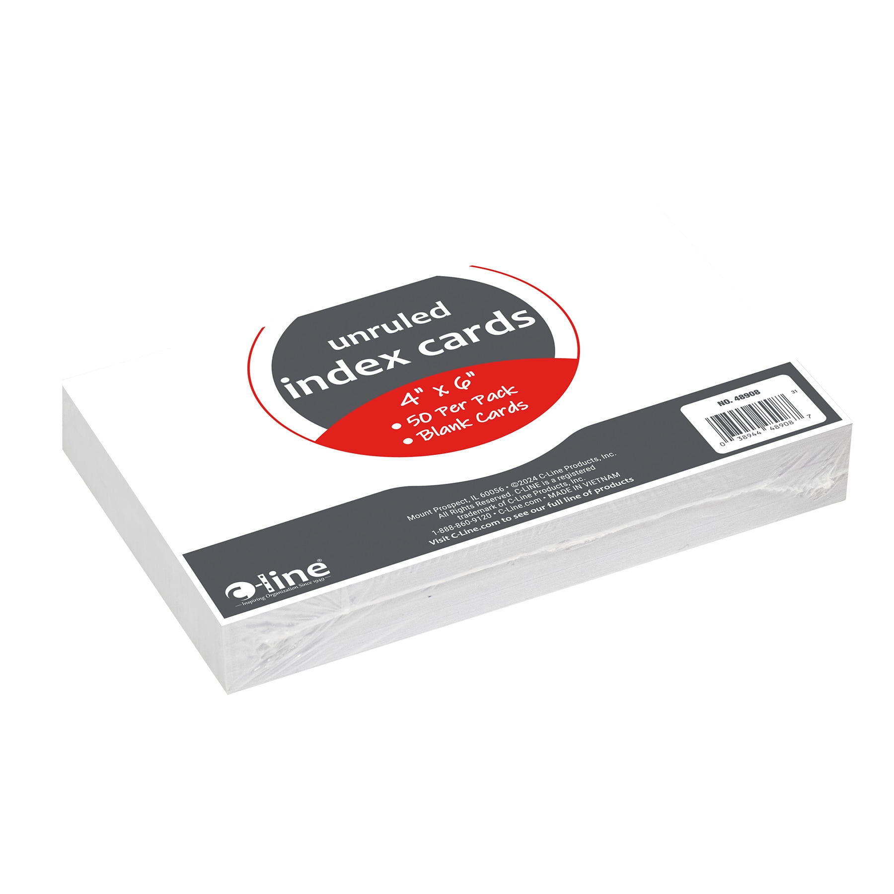 C-Line Index Cards, 4" x 6", White, Unruled, 50 Per Pack, 10 Packs