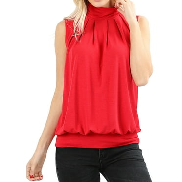 Zenana Women & Plus Sleeveless Mock-TurtleNeck Pleated Top with Waistband