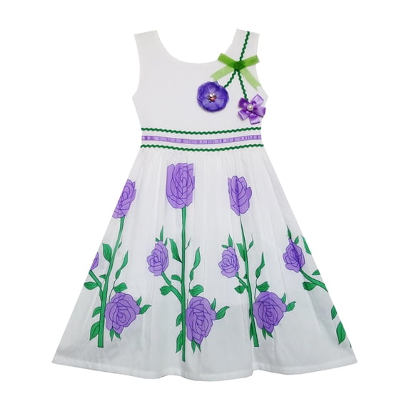 Girls Dress Princess Purple Rose Flower Garden Party 7