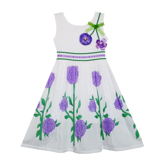 Girls Dress Princess Purple Rose Flower Garden Party 7