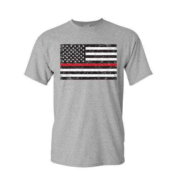 Tee Hunt American Flag Thin Line T-Shirt Firefighter First Responder Mens Shirt