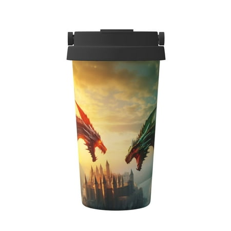 

Matuu Castle Red Green Sky Dragon for Insulated Coffee Mug Reusable Travel Coffee Cup Spill Proof 16oz Stainless Steel Coffee Cups for Hot/Ice Coffee Tea