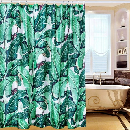 Shower Curtain Tropical Plants Green Leaf Curtain Liner Hooks Rings Waterproof and Mildew Resistant Material