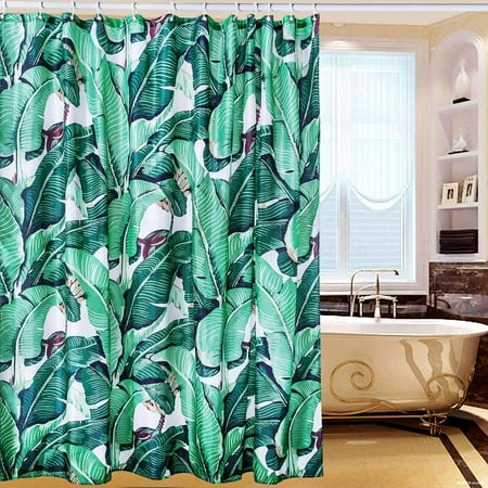 Shower Curtain Tropical Plants Green Leaf Liner Hooks Rings Waterproof And Mildew Resistant Material 1