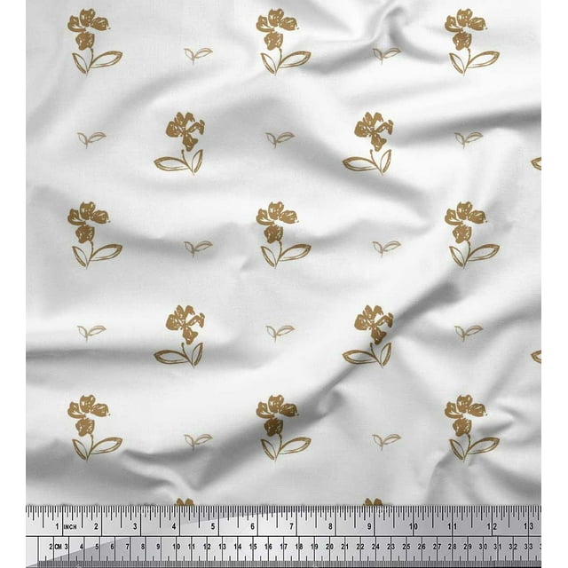 Soimoi Modal Satin Fabric Leaves & Floral Artistic Print Sewing Fabric Yard 42 Inch Wide