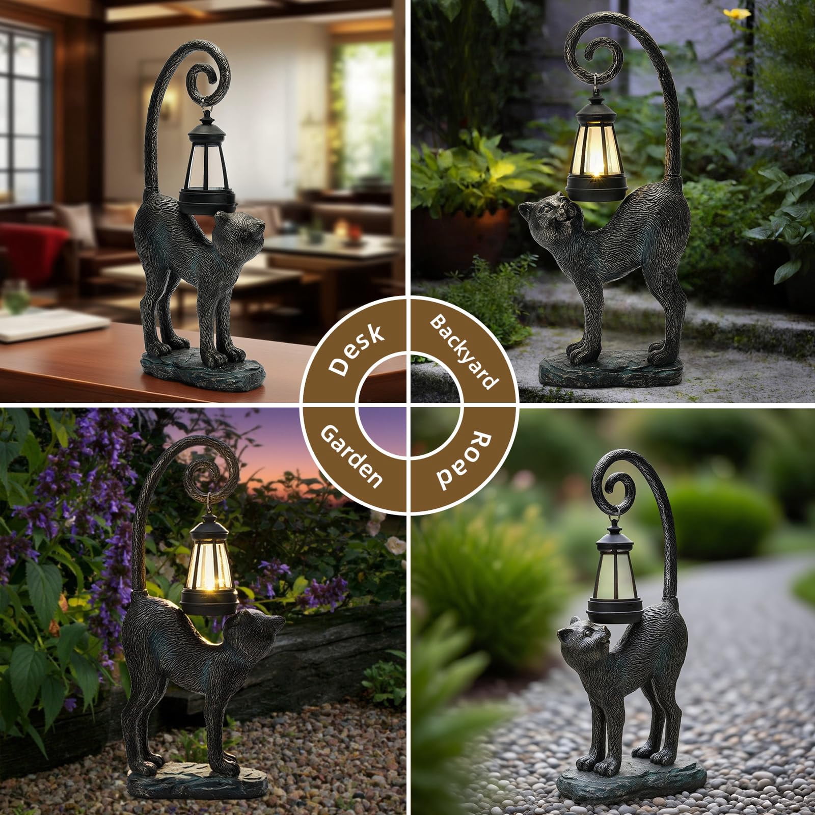 NIWEITA Solar Cat Outdoor Statues for Garden Outdoor Decor Cat Figurine for Yard, Lawn, Patio, Porch, Balcony,Animal Art for Home Backyard