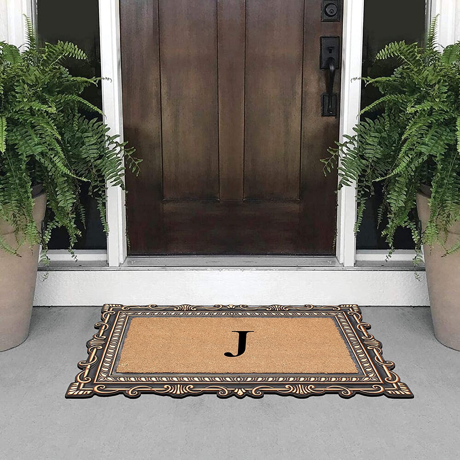 A1HC Natural Rubber & Coir 24x36 Monogrammed Doormat For Front Door, Anti-Shed Treated Durable Doormat for Outdoor Entrance, Heavy Duty, Low Profile, Easy to Clean, Long Lasting Front Porch Entry Rug