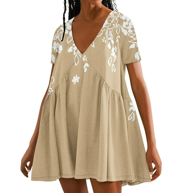 Birdeem Robes pour Femmes Mode Été Décontractée Ample Imprimée Sans Manches Col en V