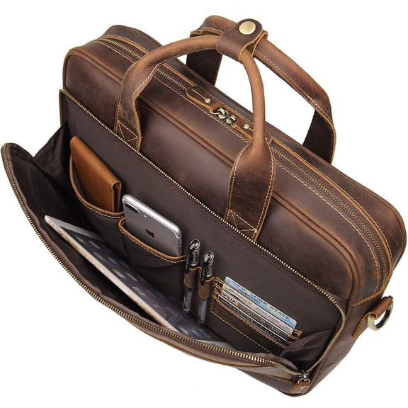 Leather Messenger Bag for Men  Travel Backpack 17 inch laptop Briefcase  Bags