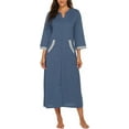 thumbnail image 5 of Avidlove Women Zipper Front Robes 3/4 Sleeve Housecoat Full Length Loungewear Dress with Pocket Long Nightgown Sleepwear Bathrobes, 5 of 7