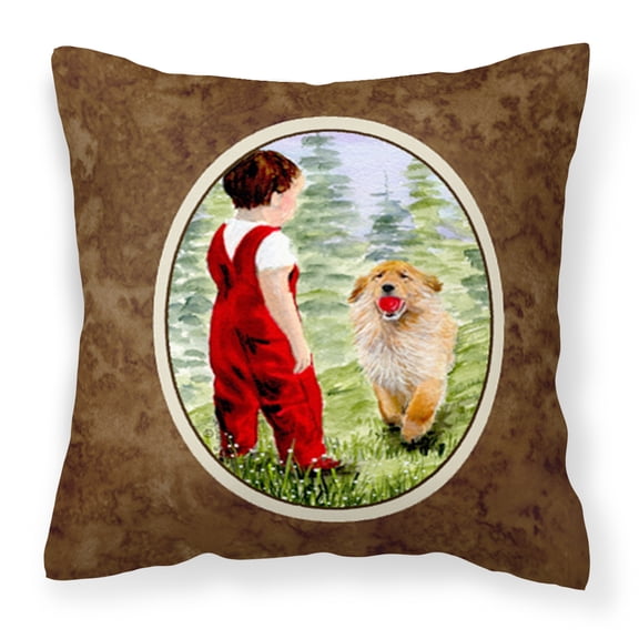Carolines Treasures SS8545PW1414 Little Boy with his Golden Retriever Fabric Decorative Pillow, 14Hx14W, multicolor
