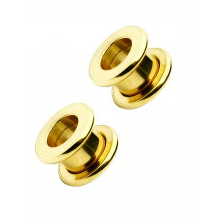 Horn Flesh Tunnel - Gold Tone Tunnel Ear Plug (00 G) - Screw Fit Tunnel Flesh Plug
