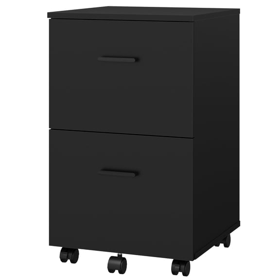 Mobile 2 Drawer File Cabinet Wood Rolling Storage Organizer with Wheels Under Desk Printer Stand for Home Office Letter Size Folders, Black