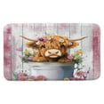 thumbnail image 2 of Funny Highland Cow Bath Rugs Mat, Cute Farmhouse Pink Floral Western Wood Animal Bath Mats for Bathroom, Country Rustic Turquoise Bathroom Accessories rug Soft Non Slip, 16X24IN, 2 of 5