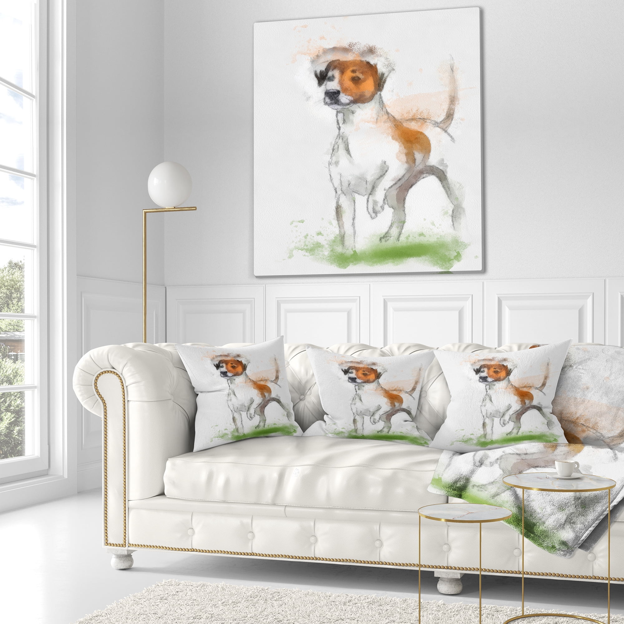 Designart Funny Dog Walking on Grass - Animal Throw Pillow - 18x18