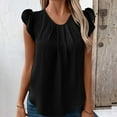 thumbnail image 2 of ZQUUVOU Womens T-Shirts Solid Color Crew Neck Ruffle Sleeve Front Pleated Tops(Black,XL), 2 of 4