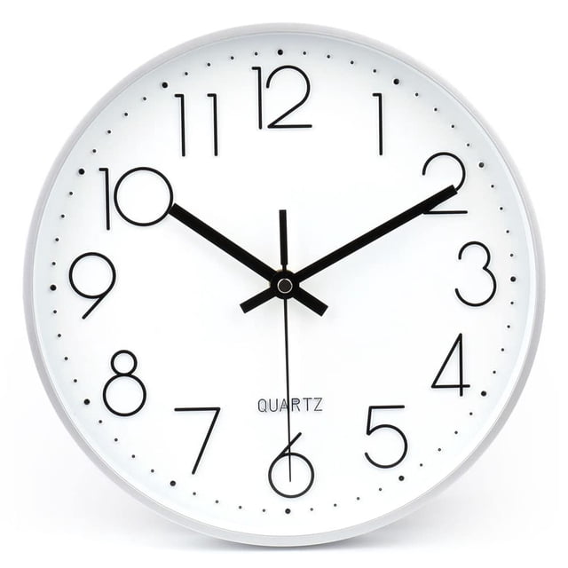 Reloj de pared jomparis plateado de 25 cm, funciona con pilas y silencioso