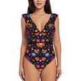 thumbnail image 2 of Yiaed Colorful Floral2 Print Women's Ruffled One Piece Swimsuit V Neck Swimwear Slimming Monokini for Woman-Large, 2 of 8