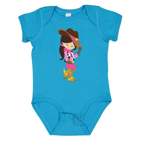 

Inktastic Cowboy Girl Girl With Cowboy Hat Brown Hair Girls Baby Bodysuit