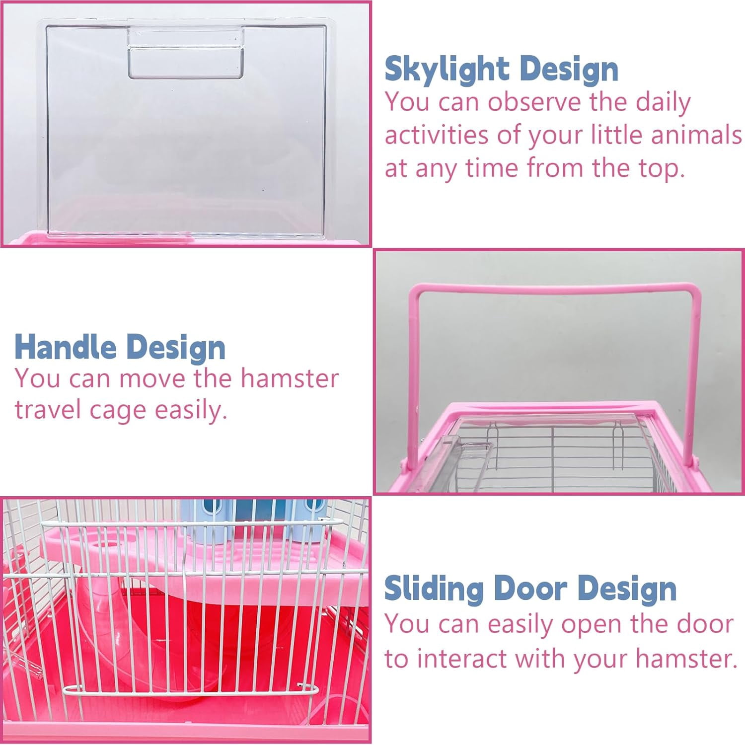 Portable Hamster Travel Carrier Cage with Water Bottle, Breathable Dwarf Hamster Carry Case for Outdoor Travel, Small Animal House for Gerbil Mice