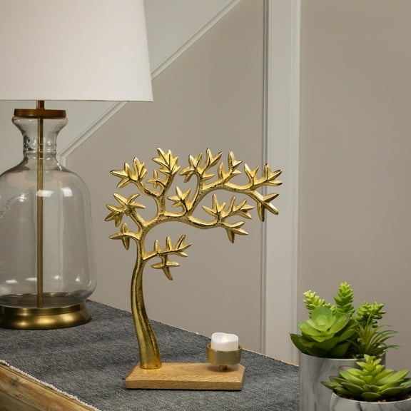 Northlight Metal Tree Silhouette Tealight Candle Holder - 12.5" - Gold