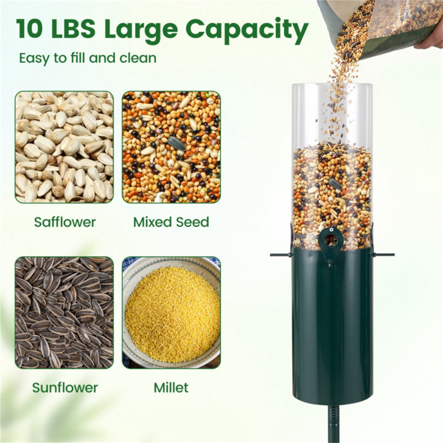 Standing Bird Feeder Squirrel-Proof, 4 Feeding Ports with Perches Heavy-Duty Metal & PC Construction