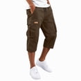 thumbnail image 2 of Domuza Men's Cargo Shorts 3/4 Relaxed Fit Below Knee Work Shorts Drawstring Elastic Waist Hiking Shorts with Pockets Brown 2XL, 2 of 7