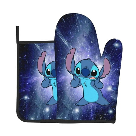 

2pcs Anime Lilo and Stitch angel Oven Mitts And Pot Holders Set 356 F Heat Resistant Non Slip Kitchen Gloves Hot Pads For Kitchen Cooking BBQ Baking Grilling Microwave (Cute 115)