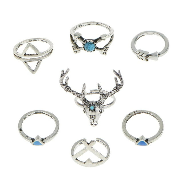 7pcs Joyería de Moda de Navidad Partido Fijado Boho del Astas para Mujeres Hugo Anillos de la manera