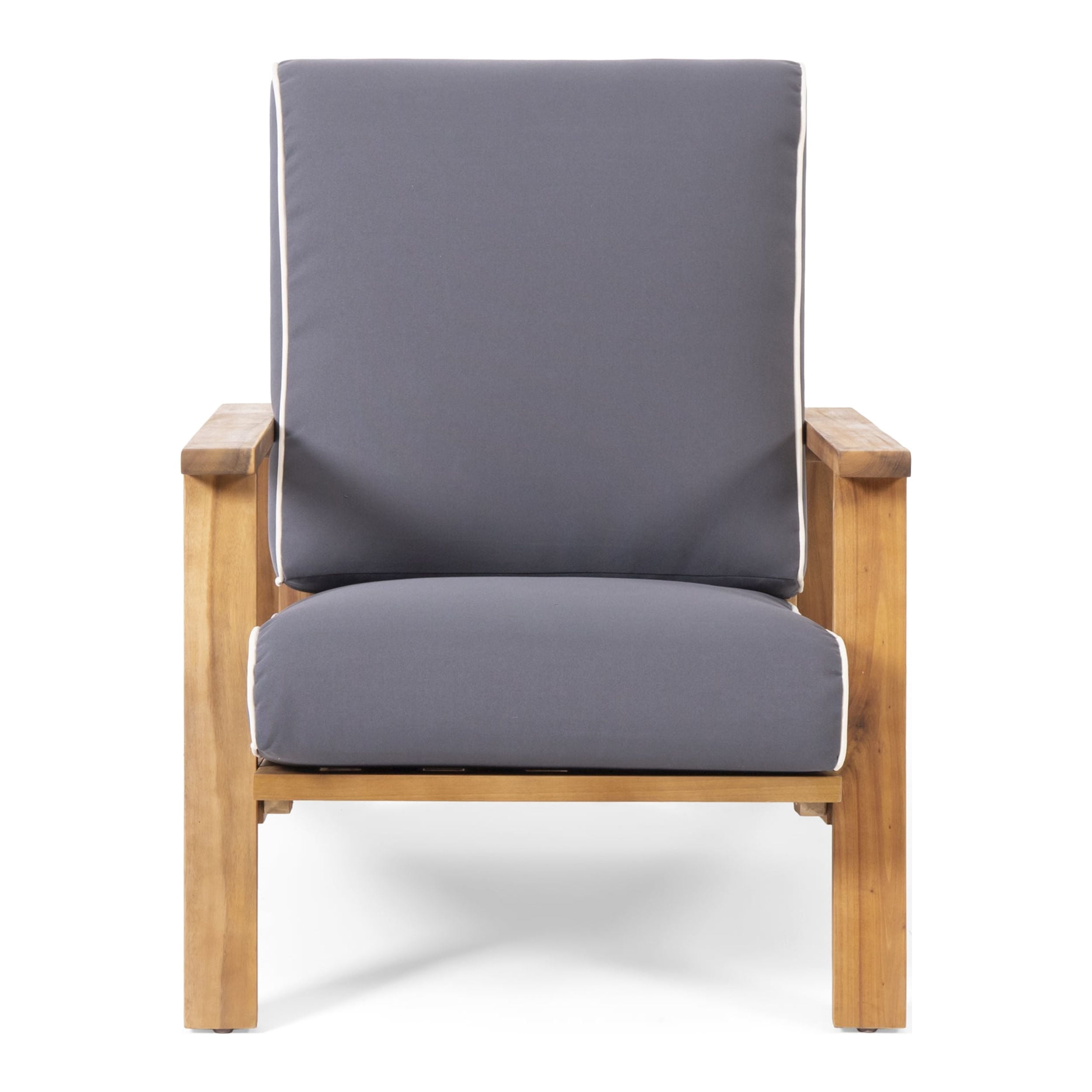 Outdoor Single Leisure Seat Chair, Acacia Wood Frame Relaxing Seat for Patio Garden, Teak and Dark Gray