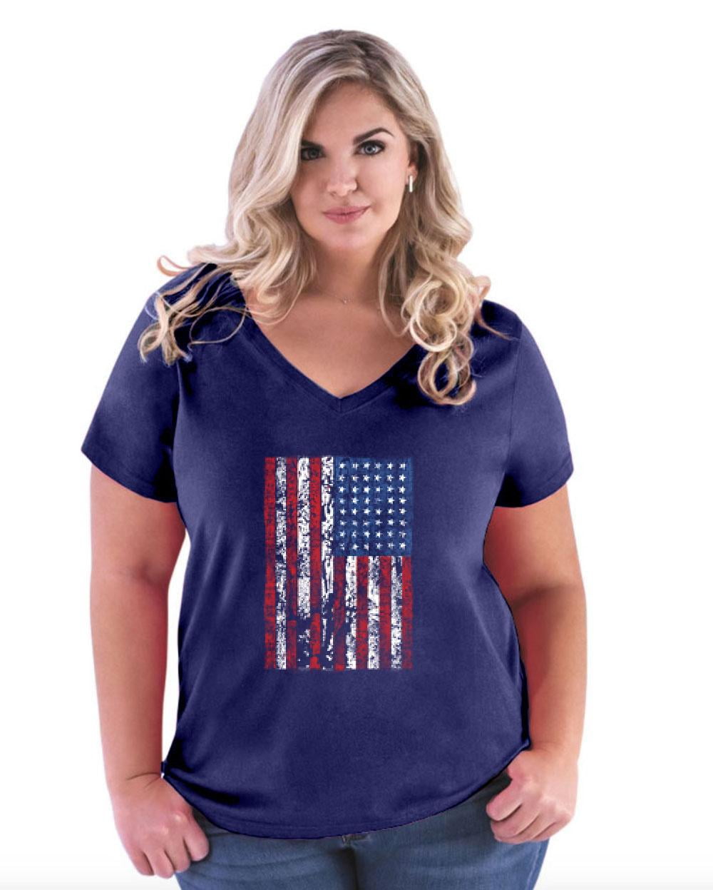 Women's Plus Size V-neck T-Shirt, up to 