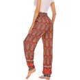 thumbnail image 2 of Pantalones de harén de yoga con estampado de verano para mujer con volantes elásticos con volantes de cintura alta Boho Hippie Palazzo Jogger PantsRed FloralSmall, 2 of 5