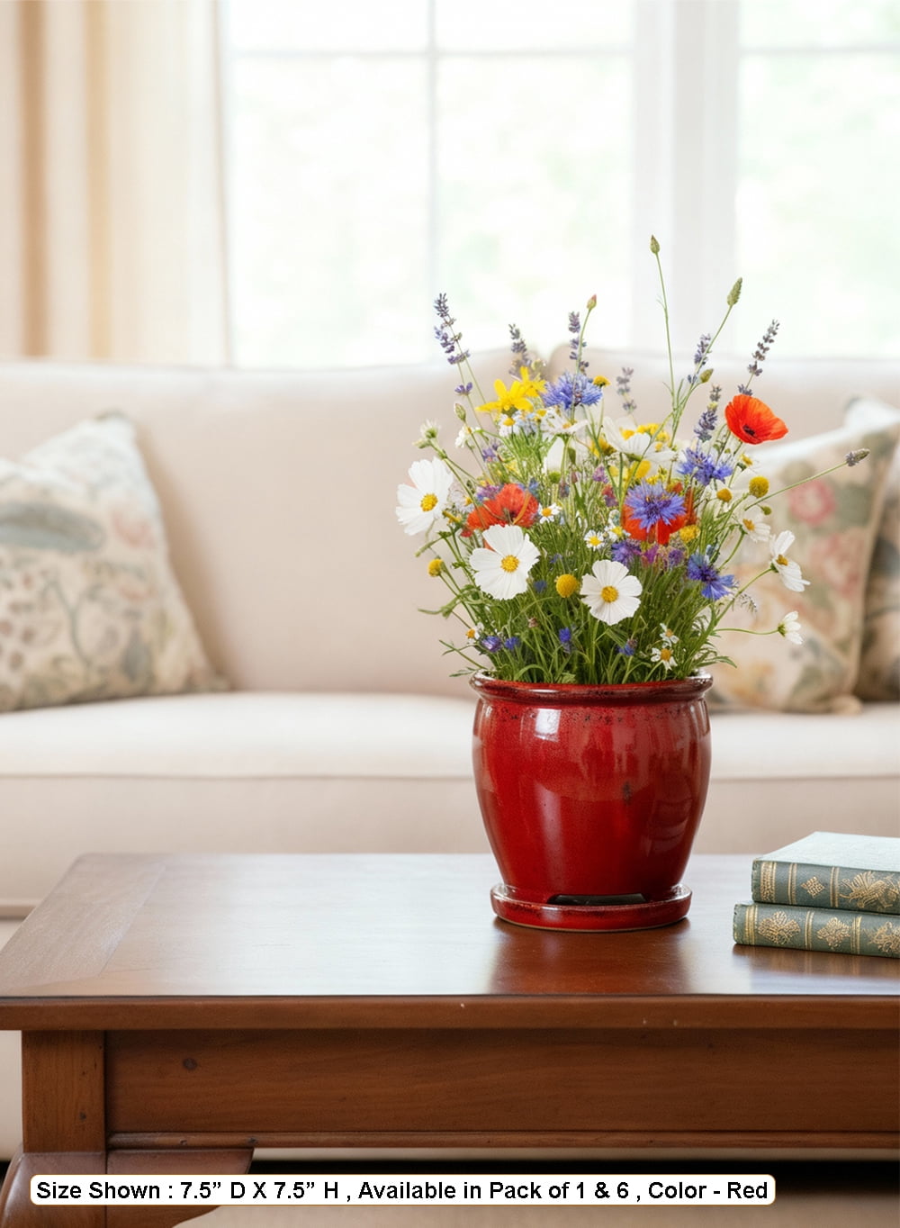 Serene Spaces Living 7" Sora Red Ceramic Planter