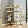 thumbnail image 6 of Royard Oaktree Bookshelf Round Bookcase with 4 Tiers Open Shelves Wood Bookshelves with Gold Metal Frame 2-pcs Half Moon Shelf Modern Display Storage Shelf for Living Room Bedroom Home Office, 6 of 7