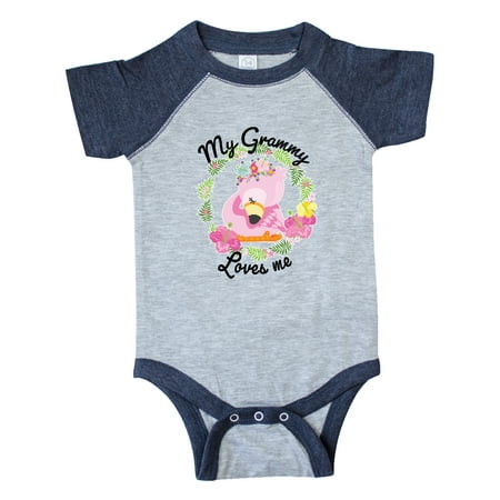 

Inktastic Baby Flamingo My Grammy Loves Me with Flower Wreath Gift Baby Boy or Baby Girl Bodysuit