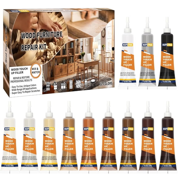 Wood Repair Kit, 12 Color Fillers, Furniture Scratch, Cracks, Stains, Discoloration for Furniture, Door, Cabinet, Floor, Table Surface Touch up Filler Paint
