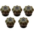 thumbnail image 1 of 2025 5x European Style Ceramic Drawer Handle Furniture Knobs Pumpkin Shape Vintage Green with Screws, 1 of 5